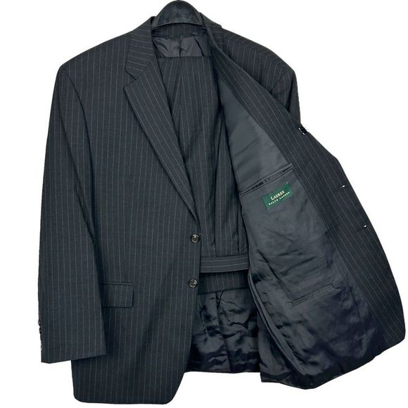 Ralph Lauren Other - Ralph Lauren 48R 40x29 Cashmere + Wool Gray Striped Suit 2 Button Pleated Pants
